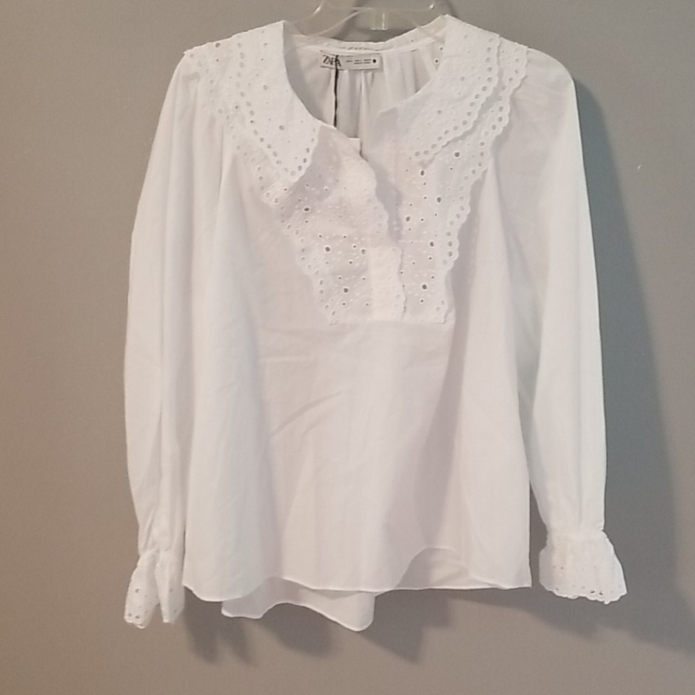 Zara New White Peasant Blouse Sz L